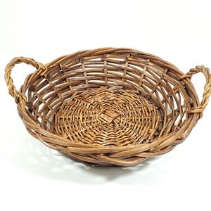 Vintage 15" Woven Wicker Rattan Serving Tray Basket, Fruit Bread Flowers Produce